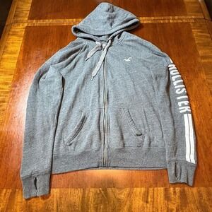 Hollister Gray Full Zip Hoodie Logo Sleeve Size L